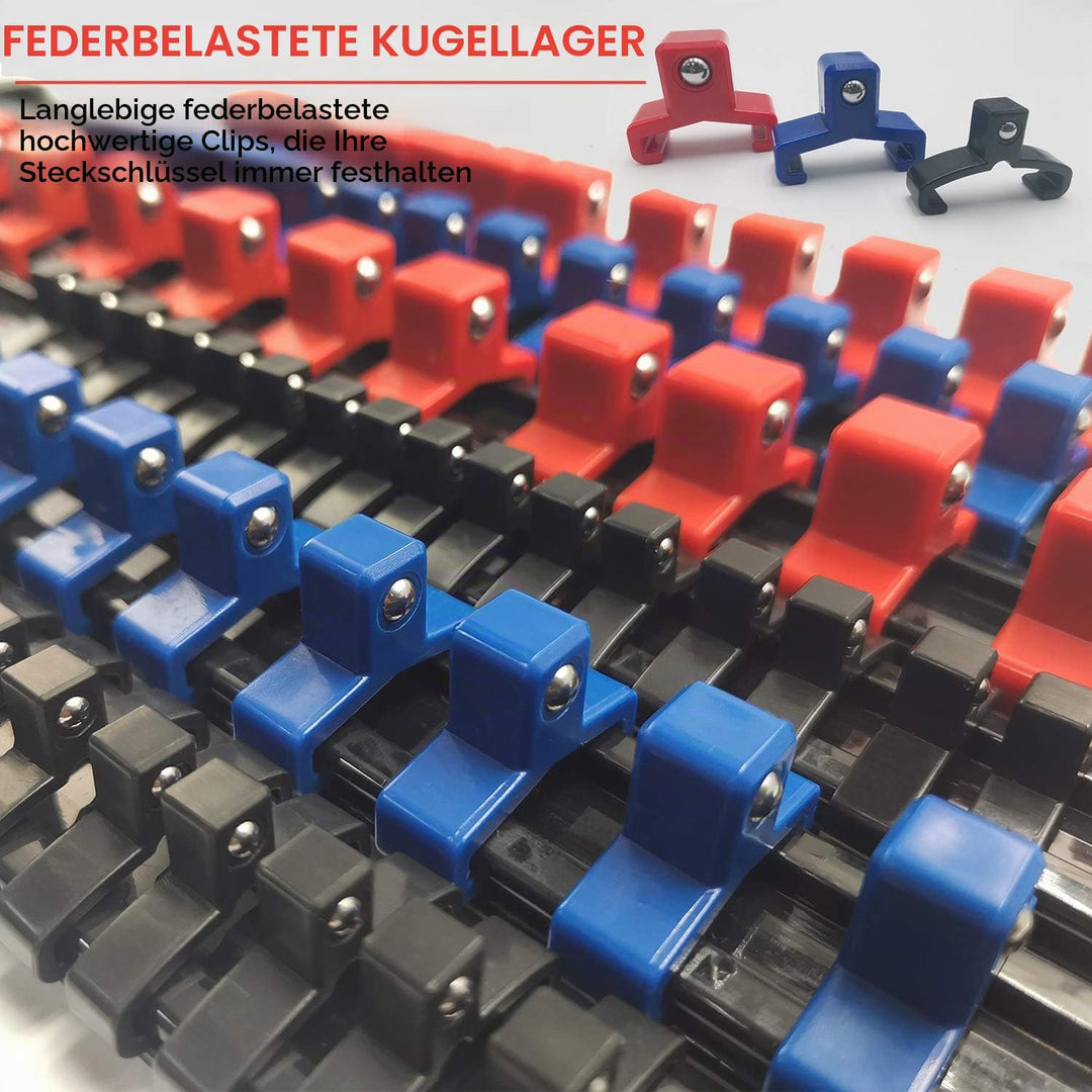 ACEBON 6-tlg Aufsteckschienen-Set für Steckschlüssel-Einsätze | mit 86 Clips | für Einsätze 6,3 mm (