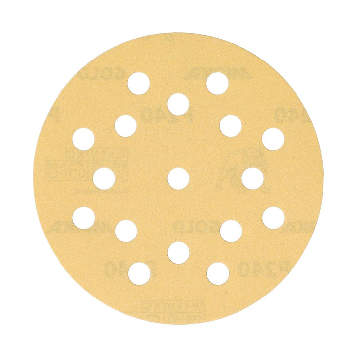 Mirka Gold Universal-Schleifpapier Ø 125mm Klett 17-Loch, Korn P240, 100 Stk / Zum Schleifen von Gip