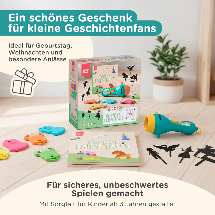Nene Toys Interaktives Märchenbuch mit Projektor-Taschenlampe & Schattentheater für Kinder ab 3 Jahr