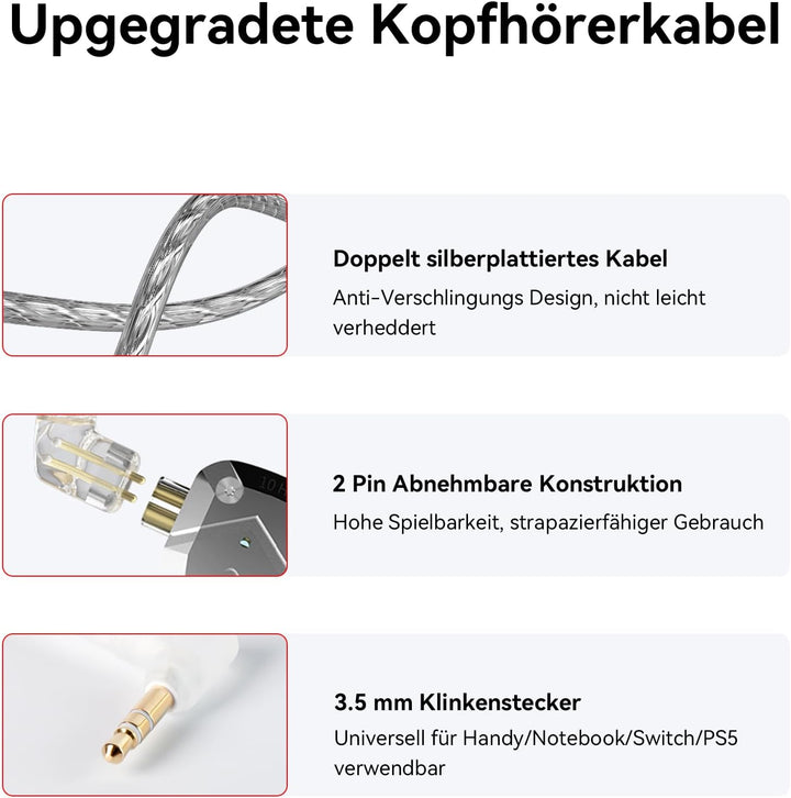 Yinyoo KZ ZS10 Pro IEM-Kopfhörer HiFi Hybrid Ohrhörer kabelgebunden mit Mikrofon, 1DD+4BA 5 Treiber