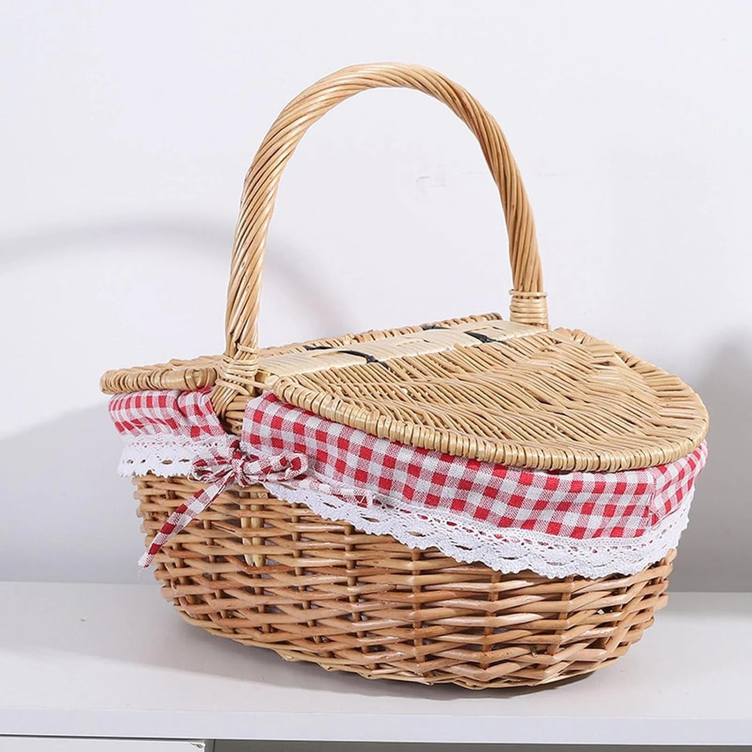 Kleiner Weidenkorb mit Deckel und Henkel Geflochten Ovaler Picknickkorb Kinder Rotkäppchen Korb mit