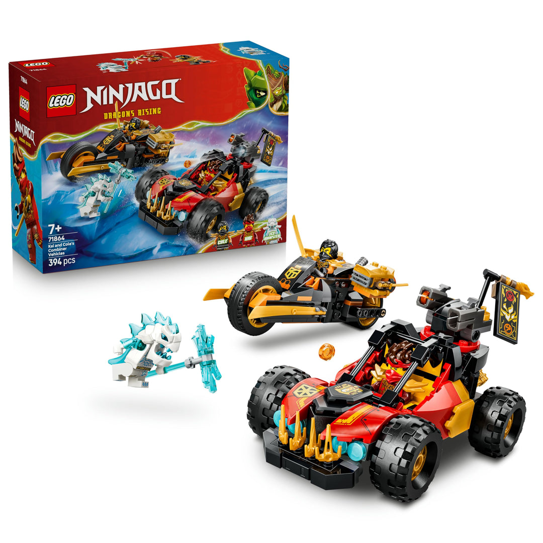 LEGO NINJAGO Kais und Coles Kombi-Flitzer - Ninja Spielzeug mit Auto, Motorrad, 3 Minifiguren inkl.