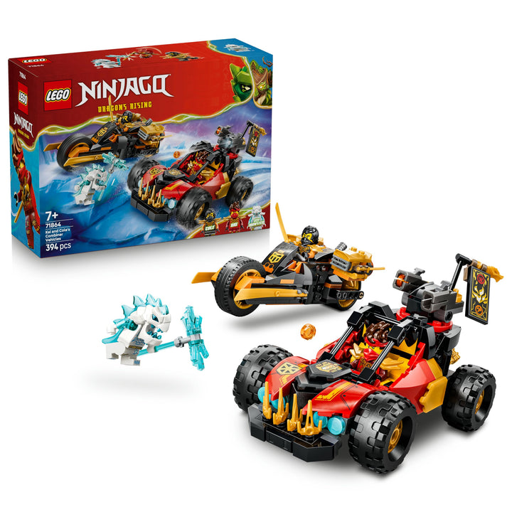 LEGO NINJAGO Kais und Coles Kombi-Flitzer - Ninja Spielzeug mit Auto, Motorrad, 3 Minifiguren inkl.