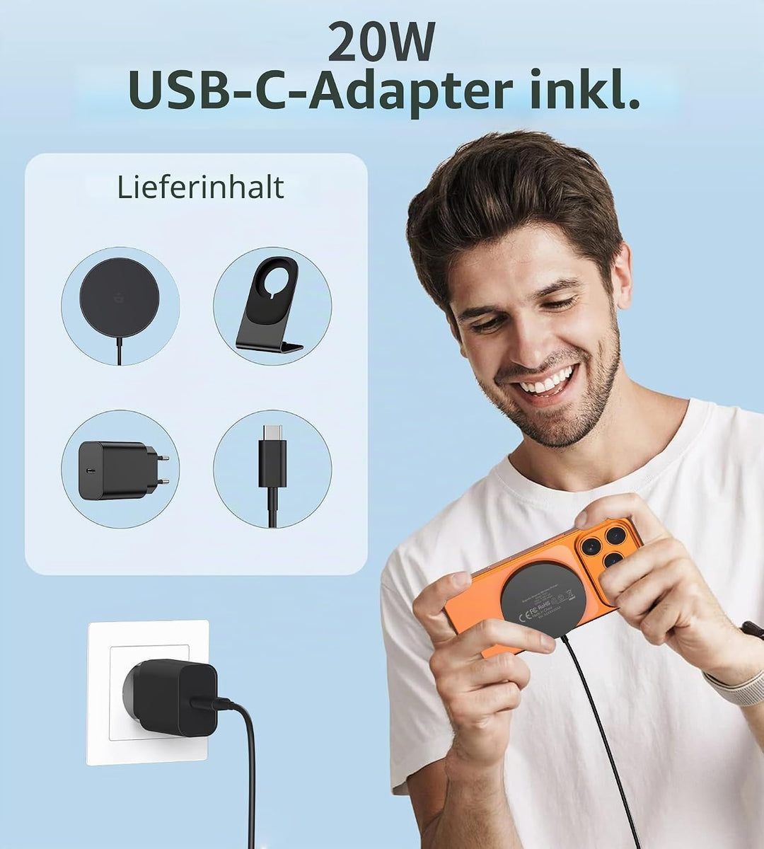 Induktive Ladestation Kompatibel mit Magnetisches Ladegerät, Wireless Charger Kabellos Schnellladege