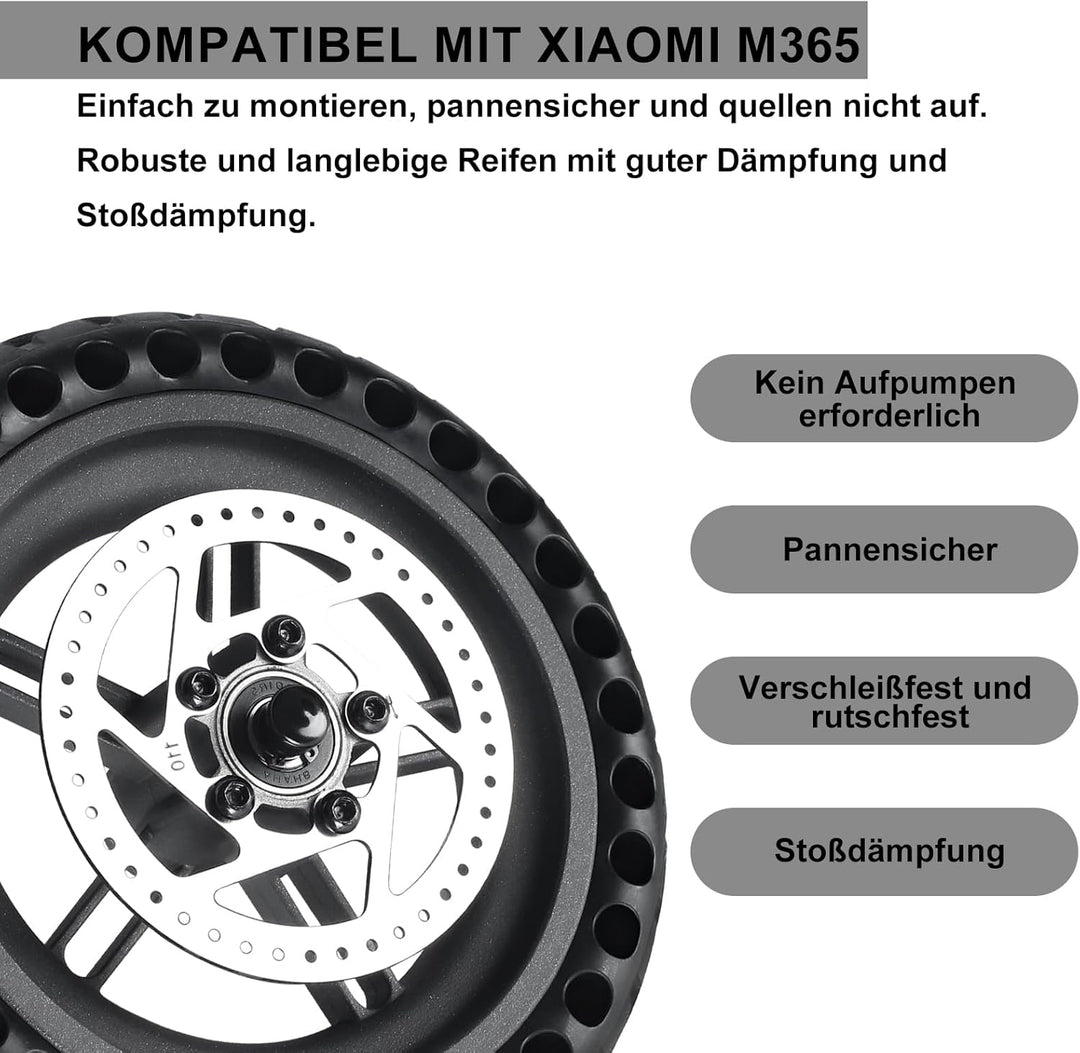 Elektroroller Hinterrad für Xiaomi Mijia M365 / 1S, 8,5 Zoll Ersatzreifen mit 110mm Bremsscheibe &amp; N