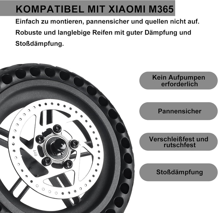Elektroroller Hinterrad für Xiaomi Mijia M365 / 1S, 8,5 Zoll Ersatzreifen mit 110mm Bremsscheibe &amp; N