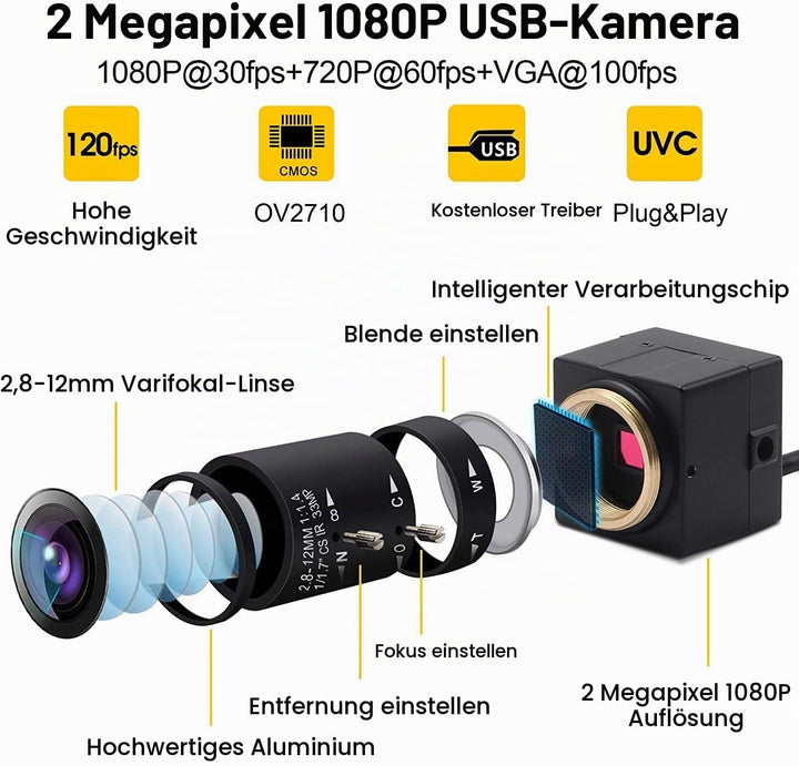 Svpro 2,0 Megapixel 2,8-12 mm Varioobjektiv USB Kamera 1080P Full HD 120fps / 60fps / 30fps USB Indu