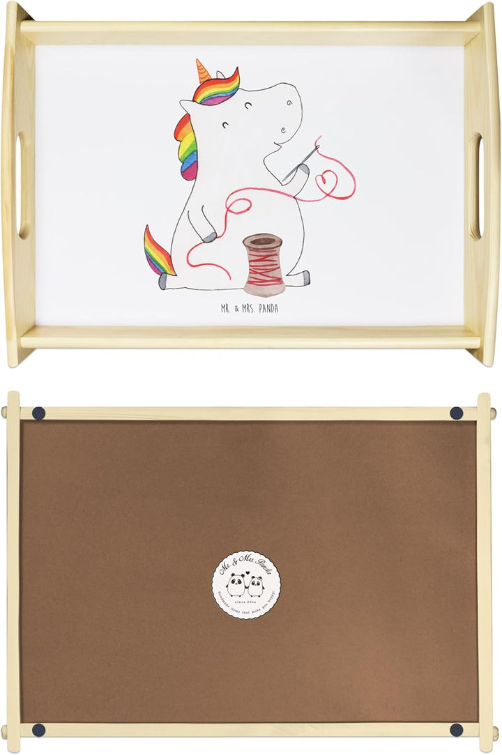 Mr. & Mrs. Panda Sofa Tablett Einhorn Näherin - Geschenk, sofatablett, Holztablett, Servierplatte Ho