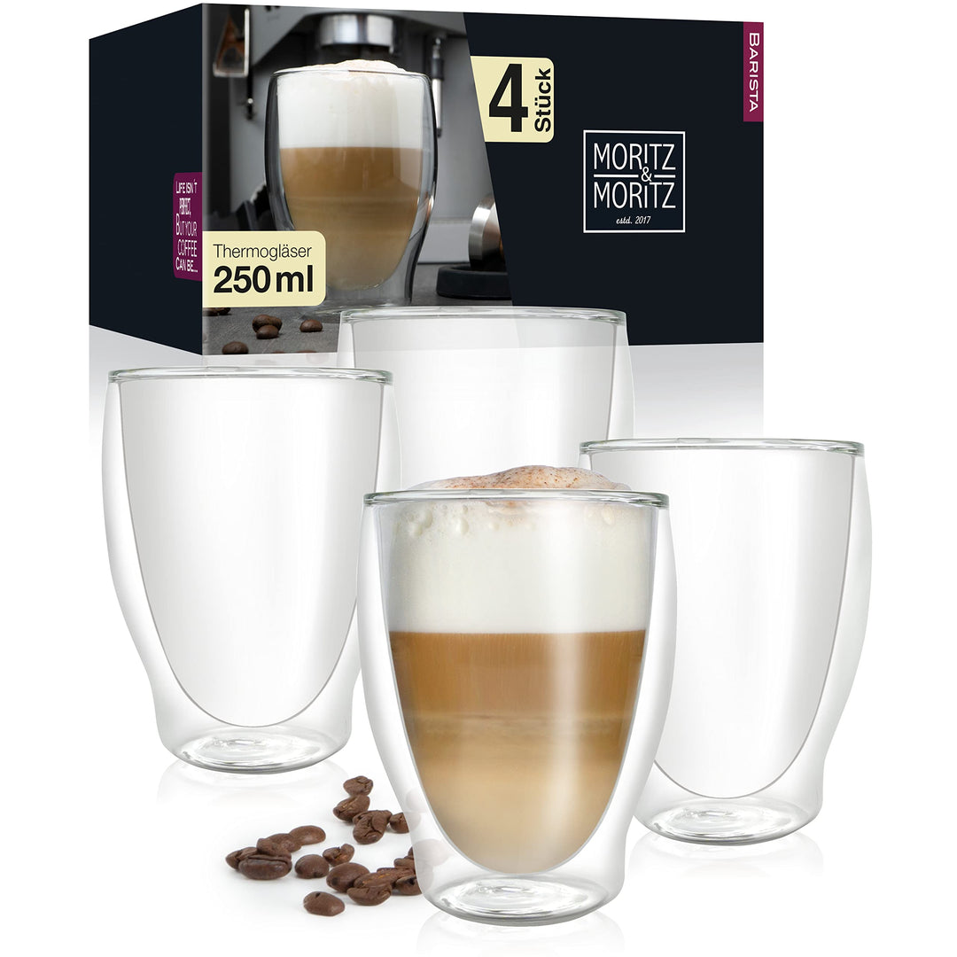 Moritz & Moritz Barista Milano 4 x 250 ml Cappuccino Gläser Doppelwandig – Doppelwandige Gläser für