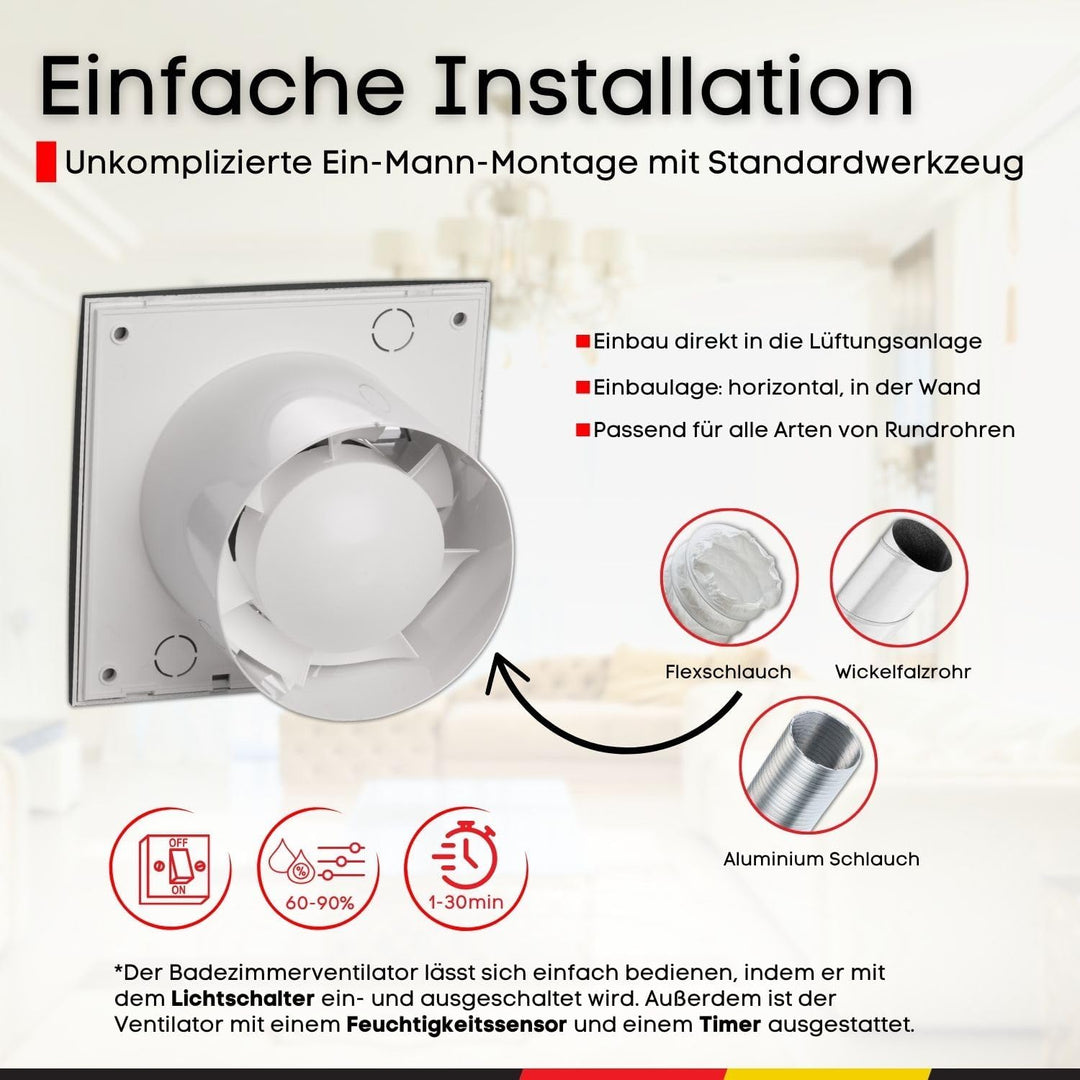 Steinberg14 Badlüfter Ø 100mm mit Feuchtigkeitssensor und Zeitnachlauf (Timer) - Anthrazit Ventilato