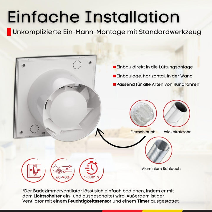 Steinberg14 Badlüfter Ø 100mm mit Feuchtigkeitssensor und Zeitnachlauf (Timer) - Anthrazit Ventilato