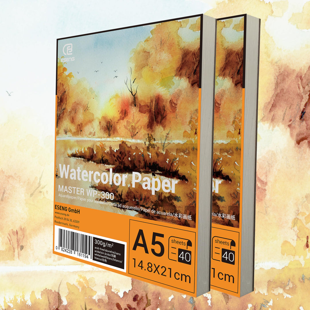 ESENG® Premium Aquarellpapier DIN A5-2x40 Blätte/Block - 300GSM - Weiss, Aquarellblock, Malblock Pap