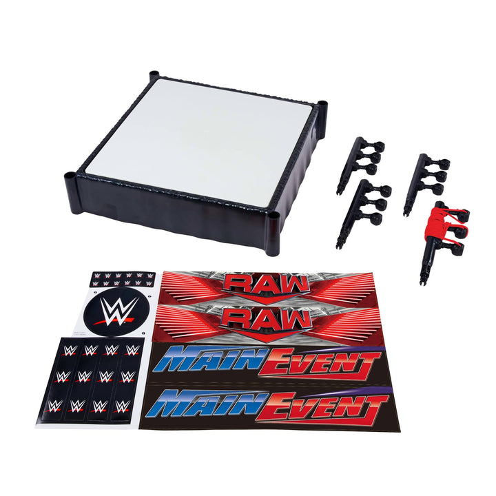 Mattel WWE Superstar-Ring mit Etiketten für Hauptkampf und RAW, Matte mit Sprungfedern und Ring mit