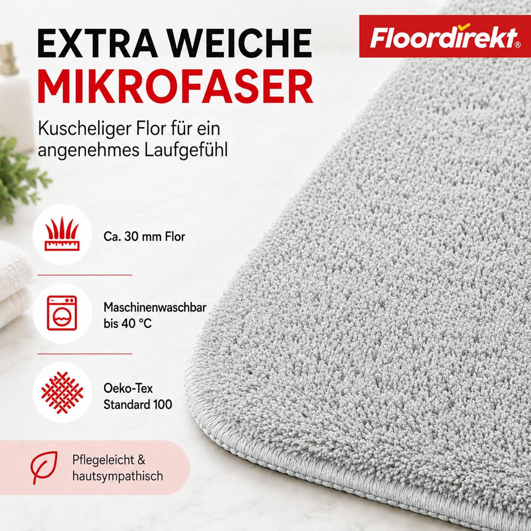 Floordirekt Badematte Sky - Badezimmerteppich - Weicher, dichter Hochflor - Rutschhemmend &amp; Schnell