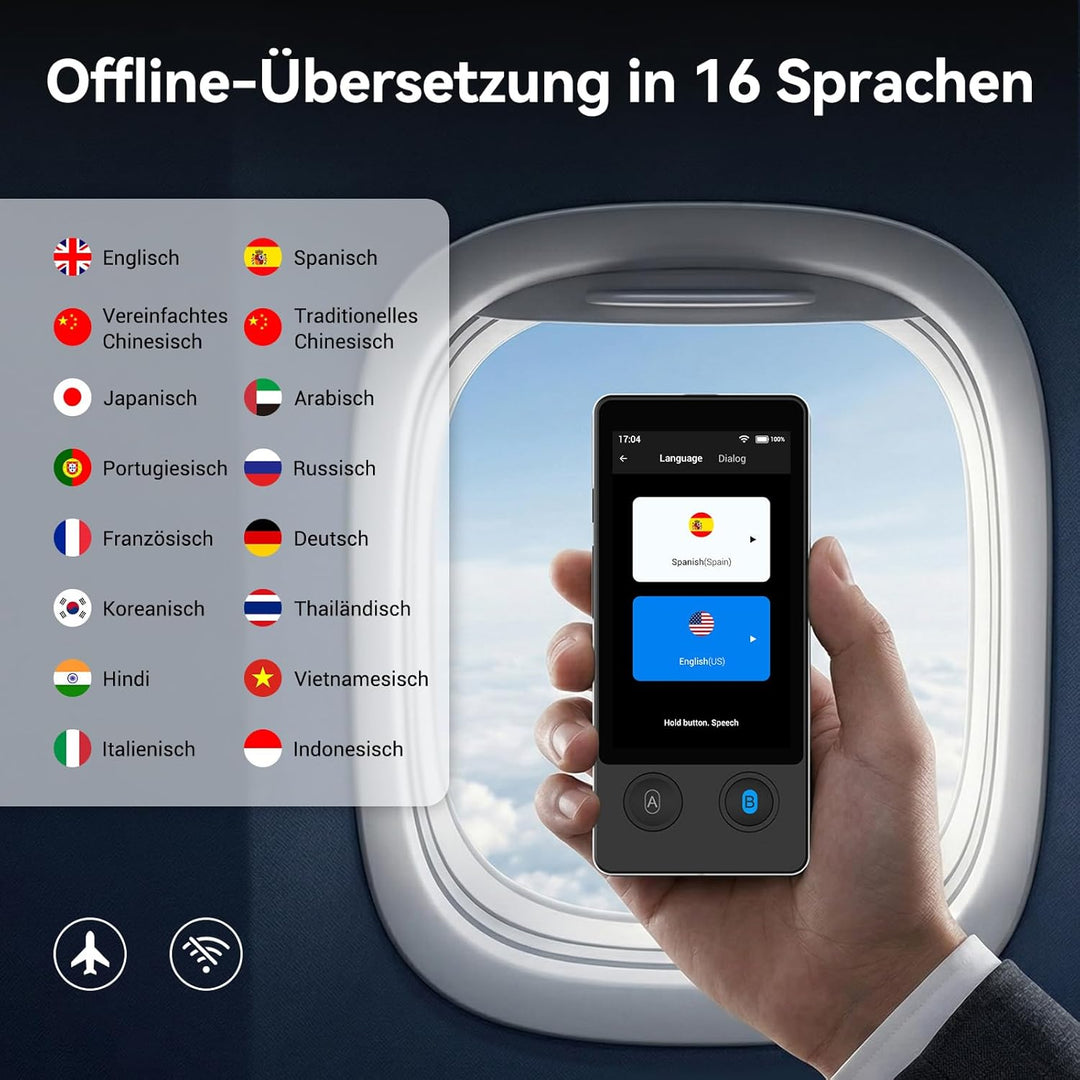 Wooask W12 Sprachübersetzer Gerät, 2026 Neu Zwei-Wege-Smart-Sprach Übersetzer Echtzeit, 140 Sprachen