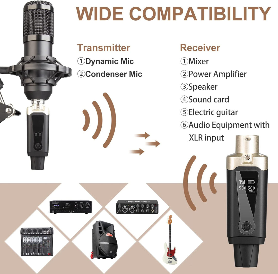 Depusheng T9 Drahtloses Mikrofon XLR Sender und XLR Empfänger Drahtloses System für dynamische und K