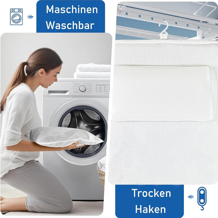 Badewannenkissen Ganzkörper, 142x45cm Badewannenmatte mit Kopfstütze und Lendenwirbelstütze, schnell