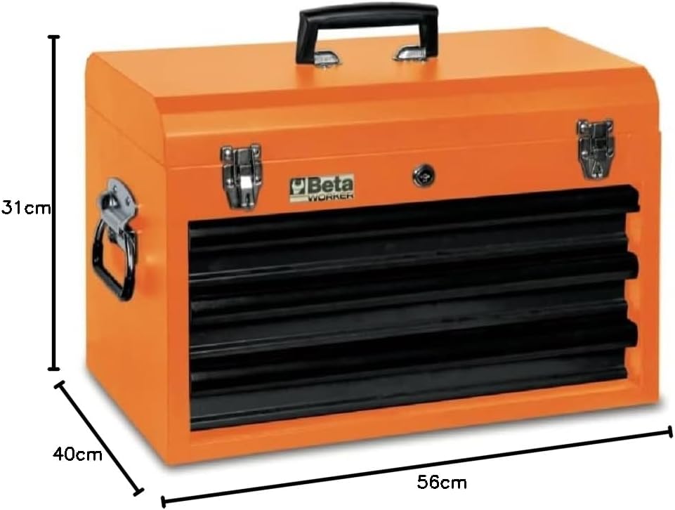 Beta - C22E Tragbarer Blechwerkzeugkasten mit 3 Schubladen 435 x 210 x 50 mm, montiert auf kugelgela