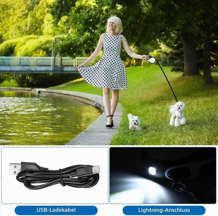 Hundeleine 5m, 360° Verknotungsfreier Flexi Leine mit LED-Licht, Rollleinen für Hunde Einziehbares Z