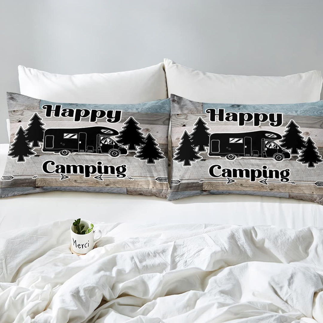 Happy Camping-Bettwäsche-Set, 135 x 200 cm, für Jungen, Kinder, Teenager, rustikaler Bettbezug im La