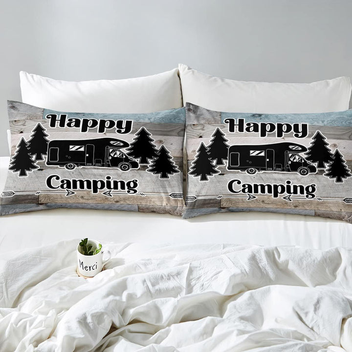 Happy Camping-Bettwäsche-Set, 135 x 200 cm, für Jungen, Kinder, Teenager, rustikaler Bettbezug im La