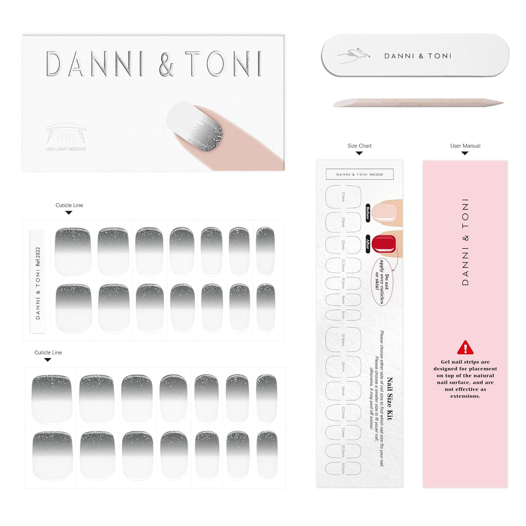 DANNI & TONI Halb ausgehärtete Gel Nagelfolien (Ash Dream) Grau-Verlauf Silber-Glitzer uv Gel Nagelf