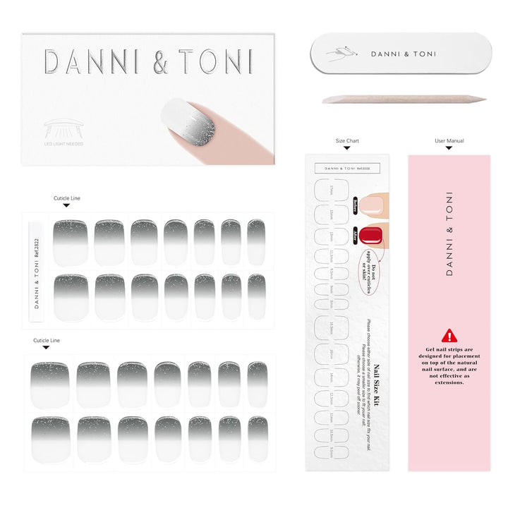 DANNI & TONI Halb ausgehärtete Gel Nagelfolien (Ash Dream) Grau-Verlauf Silber-Glitzer uv Gel Nagelf
