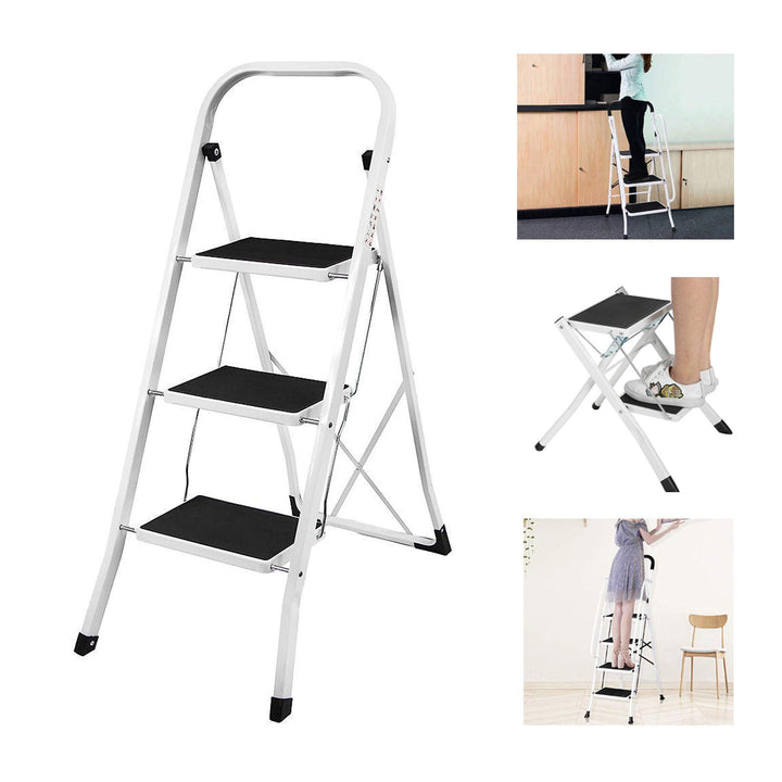 Huini Tritthocker 3 Stufen Trittleiter Stahl Klapptritt Haushaltstritt Stehleiter Klappbar Stehleite
