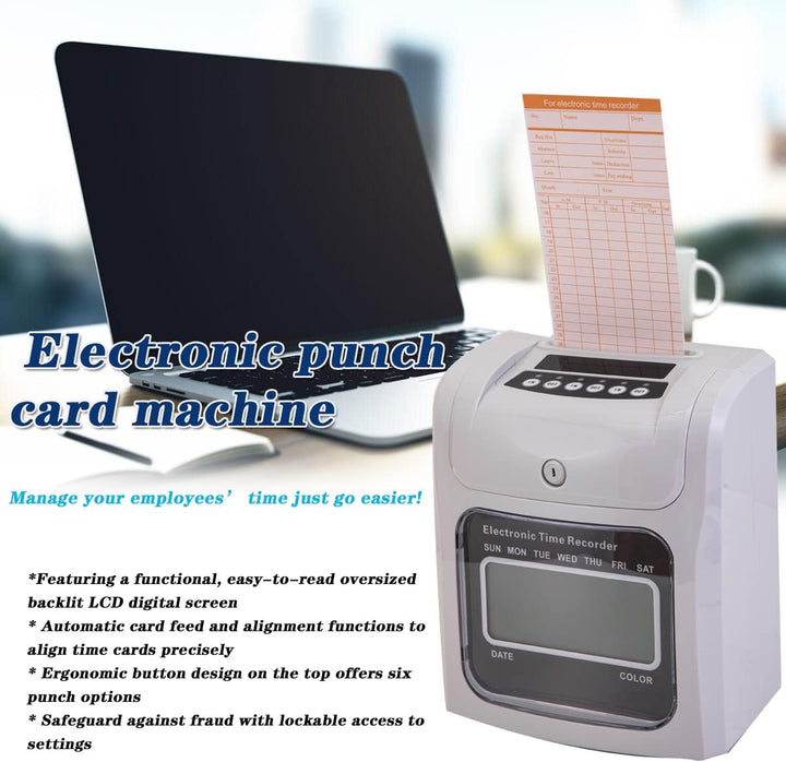 Stempeluhr Paket Elektronische Anwesenheitsmaschine LCD-Anwesenheitsautomat inkl. 50 Stempelkarten,