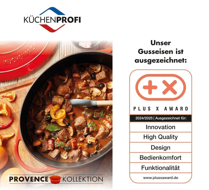Küchenprofi Gusseisen Bräter mit Deckel, schwarz, 33 cm, Schmortopf, Auflaufform, Dutch Oven, Brotba