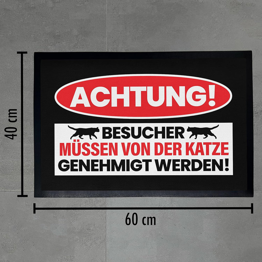 Trendation - Lustige Katzen Fussmatte Geschenk Achtung Besucher Katzenbesitzer 60x40 cm
