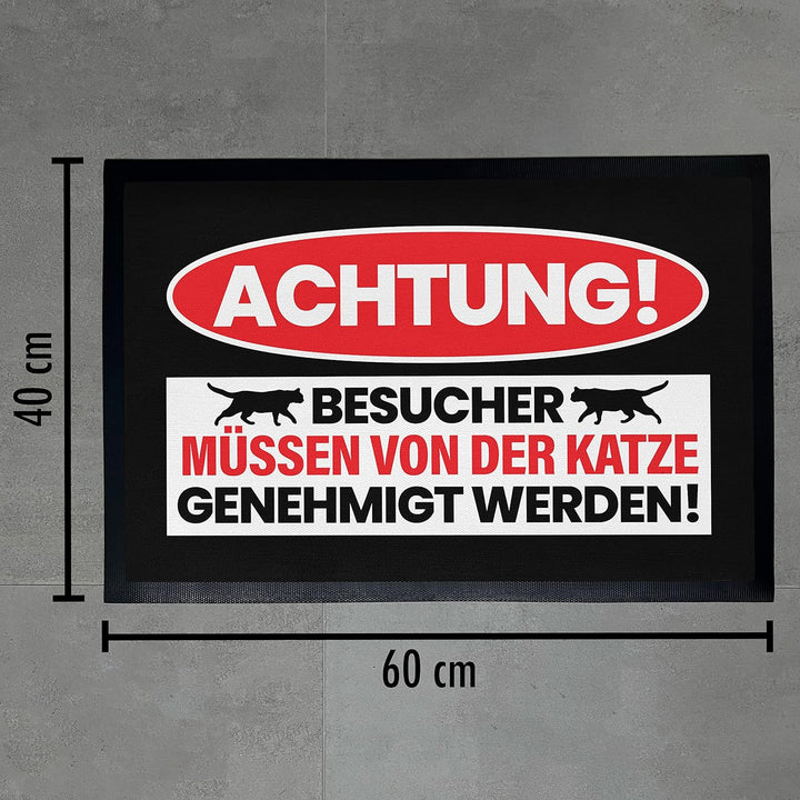 Trendation - Lustige Katzen Fussmatte Geschenk Achtung Besucher Katzenbesitzer 60x40 cm