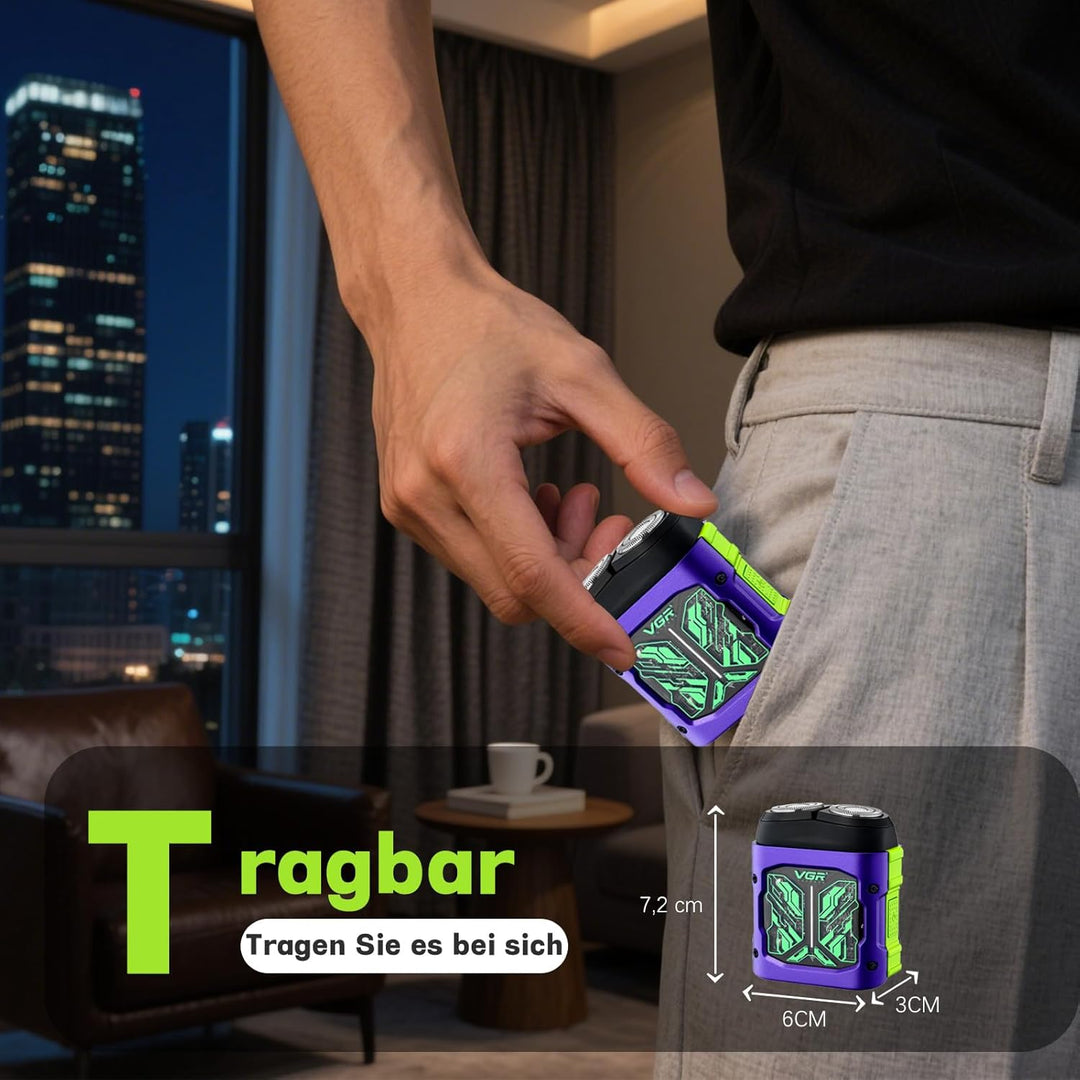 VGR 344 Mini Rasierer Herren, Elektrorasierer Herren mit Magnetischen Doppelrotationsköpfen für Einf
