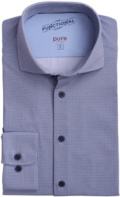 Pure Slim Fit Functional Hemd Langarm Haifischkragen Stretch Muster blau Grösse 37