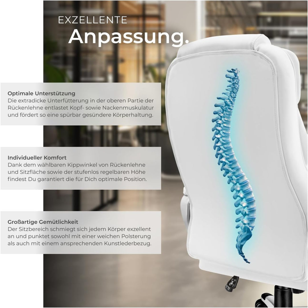 tectake® Chefsessel, Bürostuhl mit 12 cm Polsterung, Schreibtischstuhl mit Armlehnen & Wippfunktion,