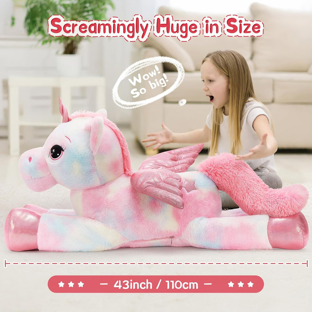 MorisMos Einhorn Kuscheltier gross XXL mit flügel, 110cm riesen Einhorn Stofftier Plüschtier, Gesche