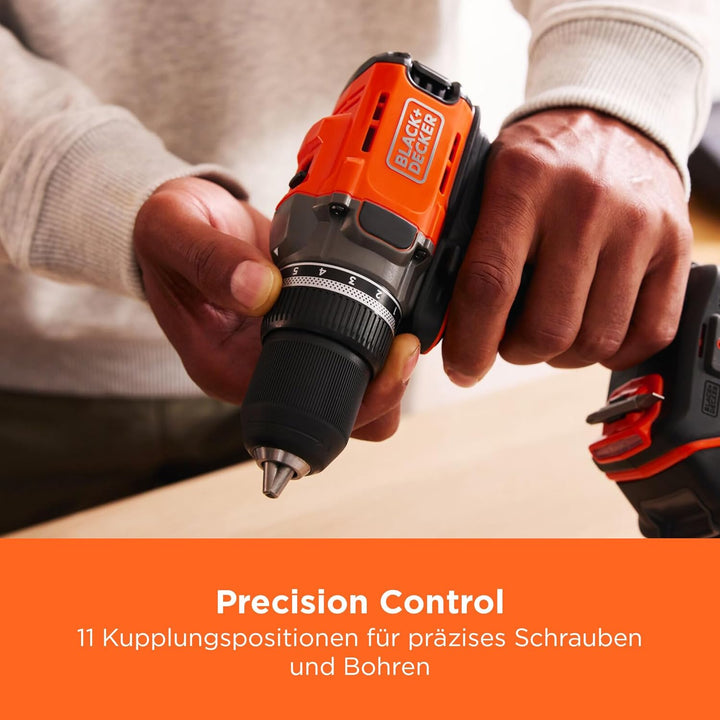 BLACK+DECKER POWERCONNECT 18V Akku-Bohrschrauber mit 2 x 2,0-Ah-Akkus, 1-A-Ladegerät und Kitbox, BCD
