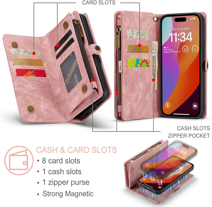 UFinetech für iPhone 15 Pro Max Hülle, Flip Leder TPU Stossfeste Kartenfach Tasche Handyhülle für iP