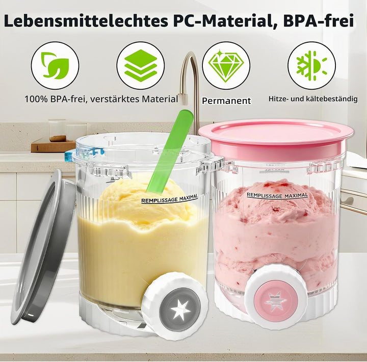 4 Stück Für Ninja Swirl Creami Behälter 480 ml Eisbehälter, Kompatibel mit Ninja Creami NC700 &amp; NC70