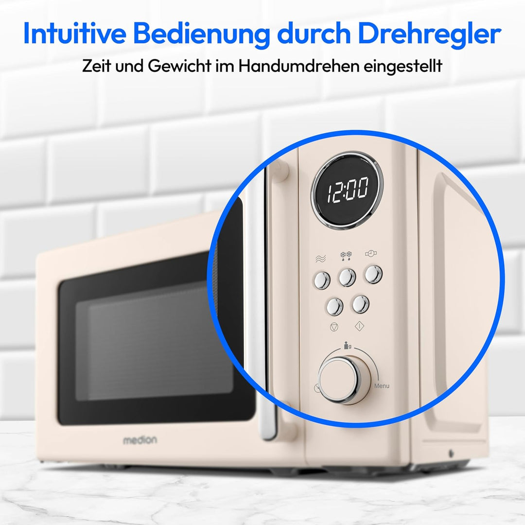 MEDION Retro Mikrowelle klein (20 Liter, ca. 800 Watt, 5 Mikrowellenstufen, 8 Automatikprogramme, Di
