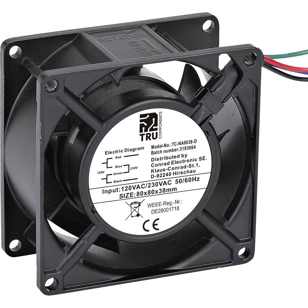 TRU COMPONENTS TC-NA8038-D Axiallüfter 230 V/AC, 120 V/AC 85 m³/h (L x B x H) 80 x 80 x 38 mm
