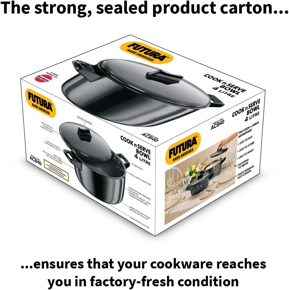 Hawkins Futura Hard Anodised Cook-n-Serve Bowl, 4 Litres, 4 L