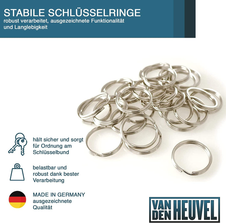 van den Heuvel | 30 Stahl Schlüsselringe 70mm Durchmesser | grosser Schlüsselanhängerring vernickelt