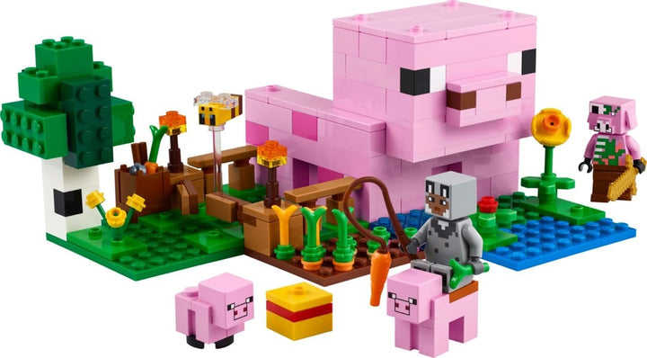 LEGO 21268 Minecraft Das Babyschwein-Haus – Farmhaus im Wald-Biom mit Figuren & Tieren, BAU- & Spiel
