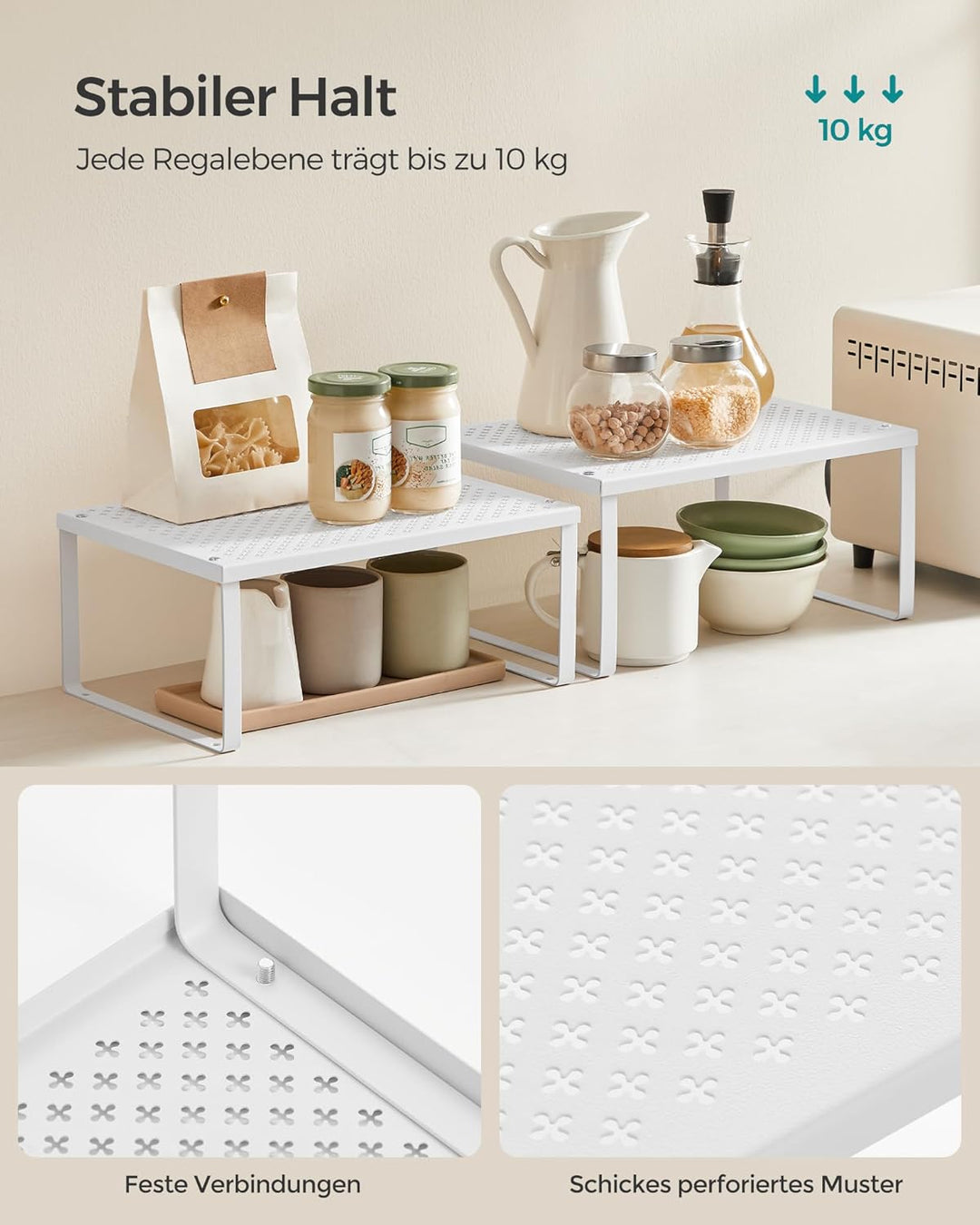SONGMICS Gewürzregal, 4er Set, Küchenregal, Küchen-Organizer, Küche, Gewürzhalter, erweiterbar, stap
