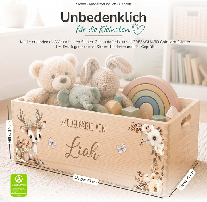Kidsmood - Spielzeugkiste aus Holz mit Wunschnamen | Aufbewahrungsbox Kinder Spielzeug & Bücher | Pr