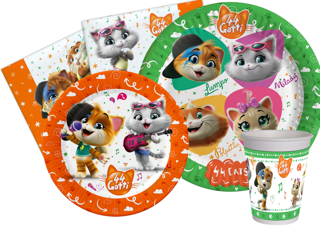 Ciao Y4961 44 Cats Party Tableware Set, Single, Mehrfarbig, 24 people