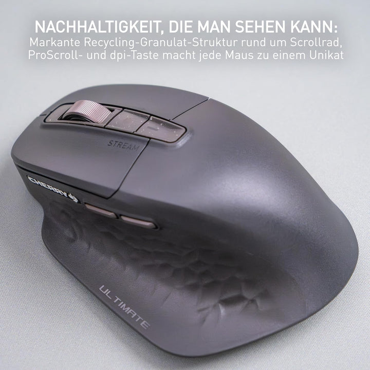 CHERRY Stream Mouse Ultimate, Kabellose Ergonomische Maus, Schwarz