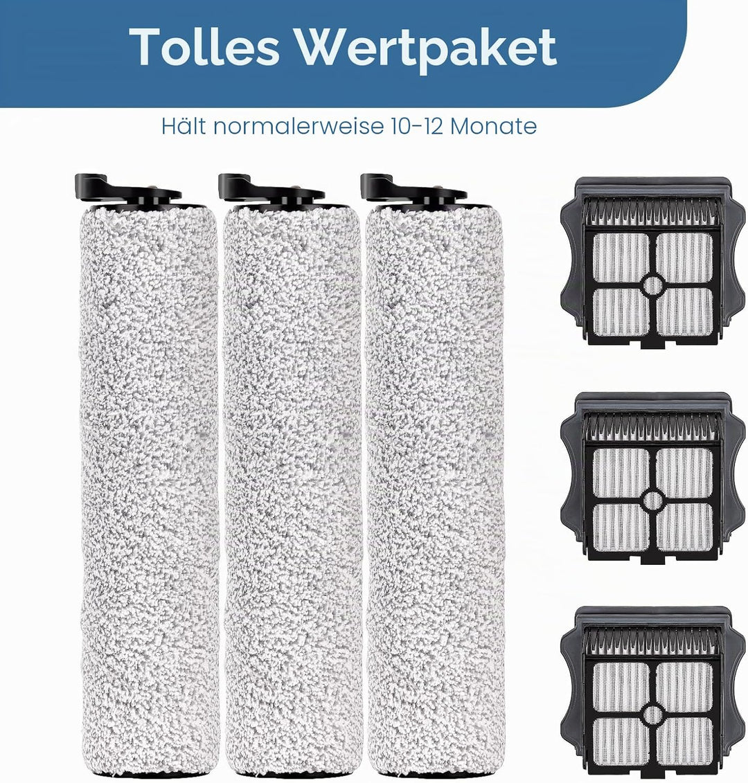 (6 Stück) Floor One S3 Ersatz Bürstenrollen und HEPA Filter kompatibel mit Tineco Floor One S3, iFlo