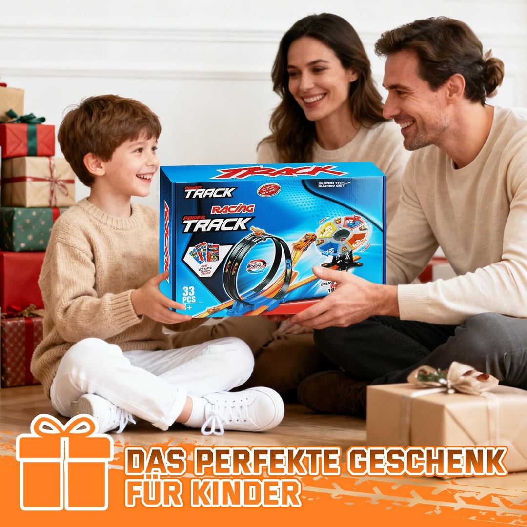 Autorennbahn für Kinder, Strecke Spielzeug Set, Rennstrecke Auto Spielzeug mit Loopings, Dual Auto S